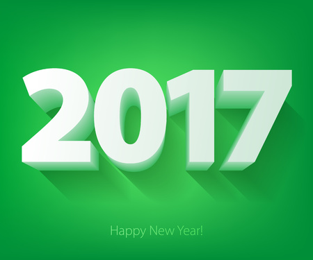 Happy New Year 2017 background. Calendar design typography vector illustration. 3D white digits with shadows on green back.のイラスト素材
