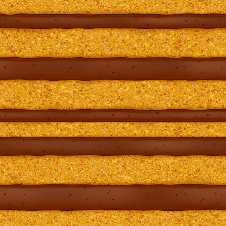 Sponge cake with chocolate cream filling background. Colorful seamless texture. Vector illustration. Good for bakery menu design - poster banner flyer packaging.のイラスト素材