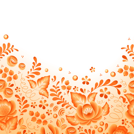 Orange flowers floral russian porcelain beautiful folk ornament. Vector illustration. Floral chinese pattern.のイラスト素材