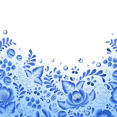 Blue flowers floral russian porcelain beautiful folk ornament. Vector illustration. Floral chinese pattern.のイラスト素材
