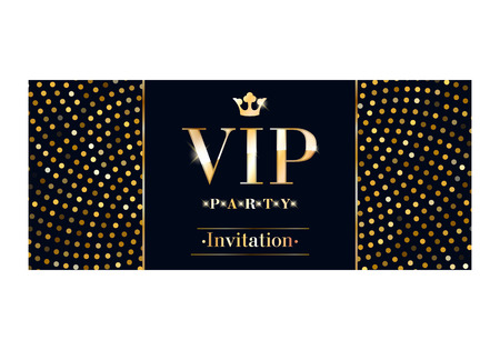 VIP club party invitation card poster flyer. Black and golden design template. Sequins and circles pattern decorativeのイラスト素材