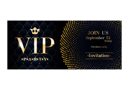 VIP club party invitation card poster  Black and golden design template. Sequins and circles pattern decorativeのイラスト素材