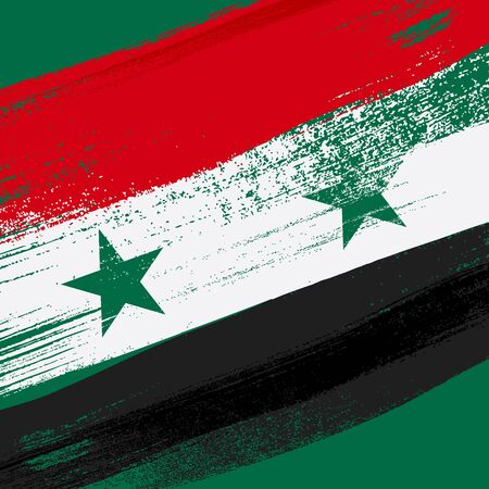 Syria colorful brush strokes painted national country Syrian flag on green background. Painted texture.のイラスト素材