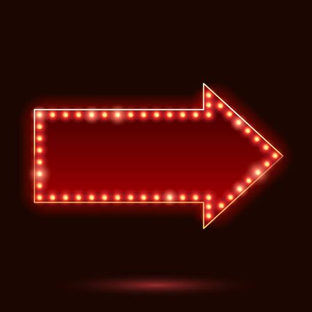 Light bulbs vintage neon glow arrow frame vector illustration. Good for cinema show theatre circus casino design.のイラスト素材