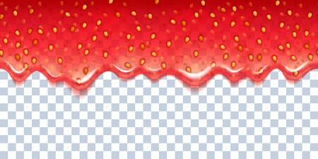 Realistic drips of strawberry jam with transparency on white background. Flowing syrup.のイラスト素材