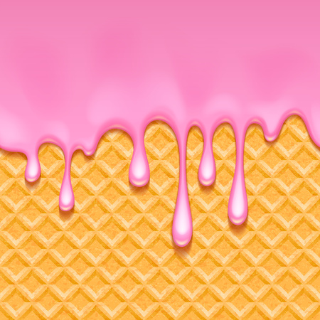 Wafer and melted pink cream - vector background.のイラスト素材