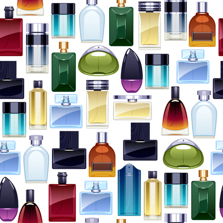 Perfume bottles icons seamless pattern. Eau de parfum.のイラスト素材