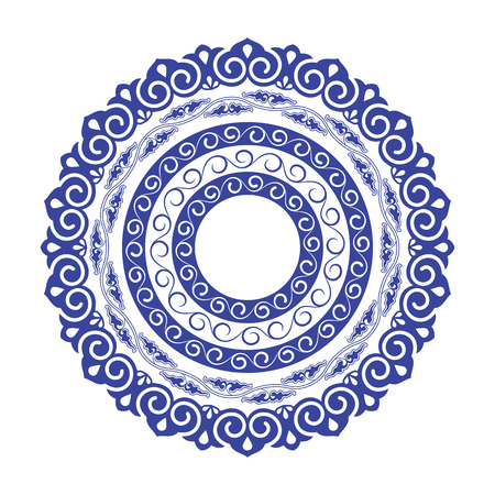 Chinese porcelane round frame with folk ornaments. Vintage style illustration.のイラスト素材