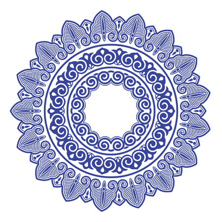 Chinese porcelain round frame with folk ornaments.のイラスト素材