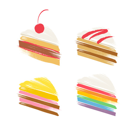 Colorful sweet cakes slices set vector illustration.