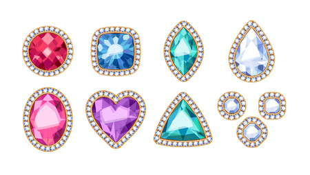 Colorful gemstones in different shapes vector illustration.のイラスト素材