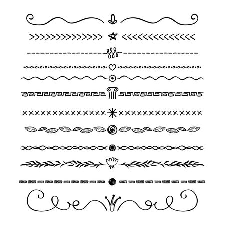 Abstract doodle dividers set. Sketch style illustration.のイラスト素材