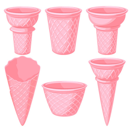 Strawberry wafer ice cream cones and containers forms set.のイラスト素材