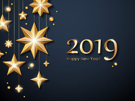 2019 Happy New Year background. Seasonal greeting card template.