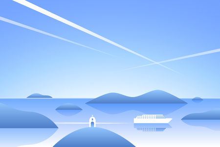 Sea landscape. Vacation background. Flat style.のイラスト素材