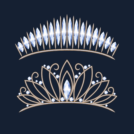 Tiara crowns set. Wedding diadem with diamonds and gems.のイラスト素材