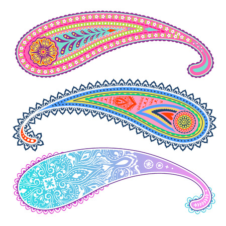 Colorful paisley set. Decorative ornament design. Henna tattoo doodles - indian style.のイラスト素材
