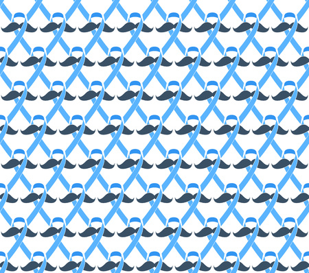 prostate cancer awareness month. Men's health concept. Moustaches and blue ribbon seamless pattern background. Good for poster, banner, card design.のイラスト素材