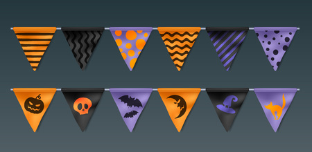 Realistic Halloween flags borders set.のイラスト素材