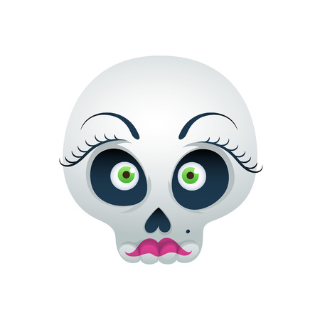 Funny skull vector illustration - beautiful lady. Good for Halloween or Dia de los Muertos design.のイラスト素材
