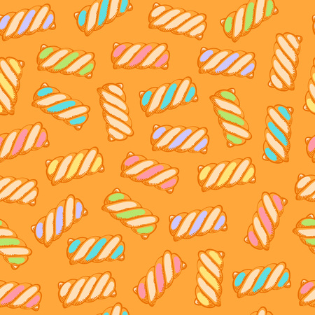Colorful marshmallow twists seamless pattern background vector illustration. Hand drawn doodle sketch.のイラスト素材