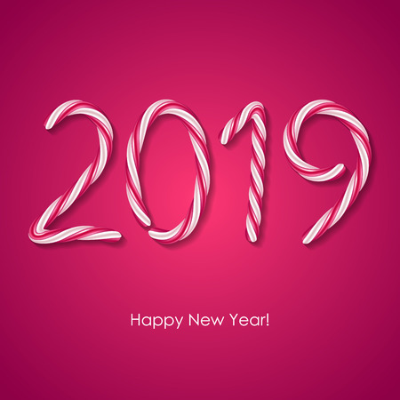 2019 candy cane new year illustration. Hard candy number design.のイラスト素材
