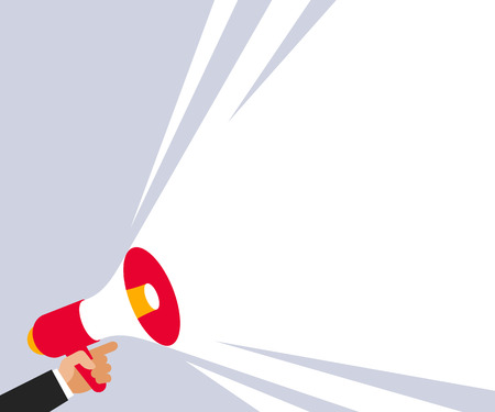 Hand with megaphone background. Loudspeaker and copy space design. Communication concept.のイラスト素材