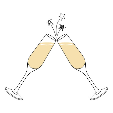 Two champagne glasses vector illustration. Doodle style.のイラスト素材