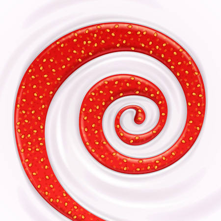 Strawberry jam and yogurt spiral. Sweet background. Dairy and berry mix.のイラスト素材