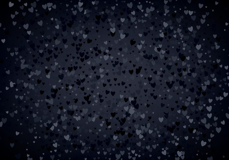 Black hearts sequins background. Metallic hearts random pattern. Valentines day design.のイラスト素材