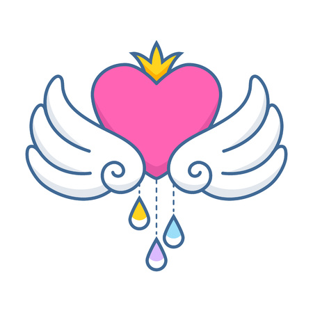 Cute heart with wings and crown.のイラスト素材
