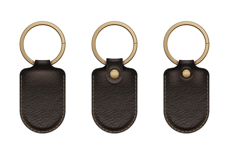 Leather key rings set. Key chains trinkets accessory vector design.のイラスト素材