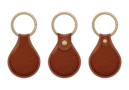 Leather key rings set. Key chains trinkets accessory vector design.のイラスト素材