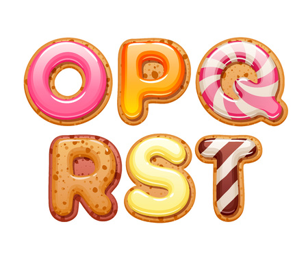 Cookies with colorful icing abc letters set - sweet biscuits alphabet design.のイラスト素材