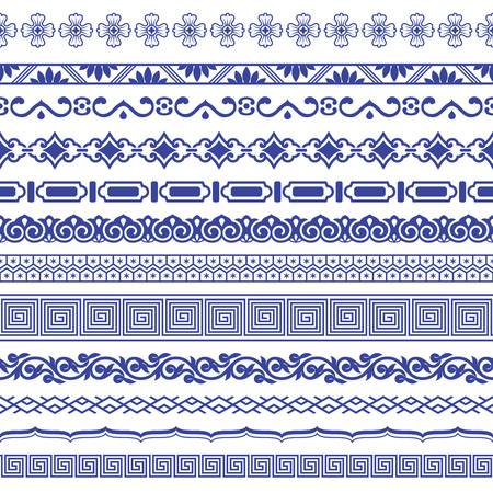 Chinese porcelane seamless borders vector set.のイラスト素材