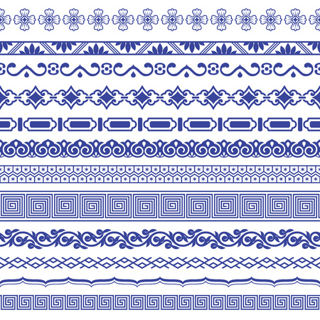 Chinese porcelane seamless borders vector set.