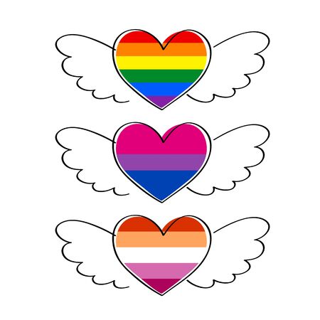LGBTQ hearts with wings set.のイラスト素材