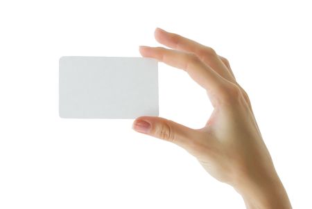 Paper card in woman handの写真素材