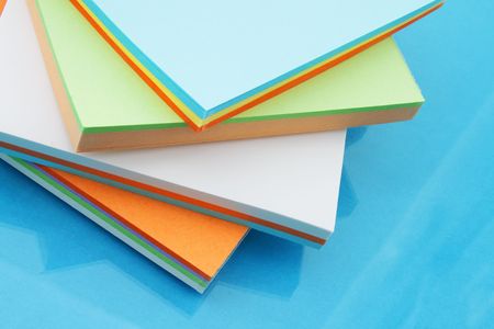 Stickers on the blue mirror surfaceの写真素材