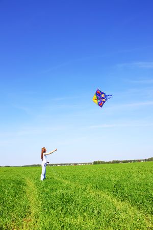 Girl and kiteの写真素材