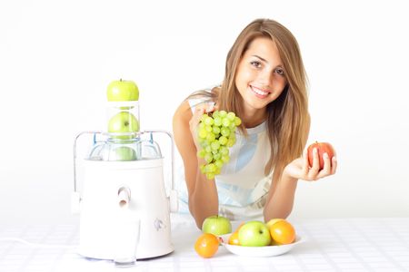 Happy girl about juicersの写真素材