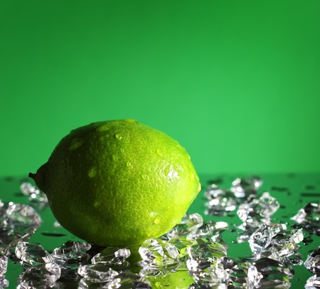 whole lime on a green backgroundの写真素材