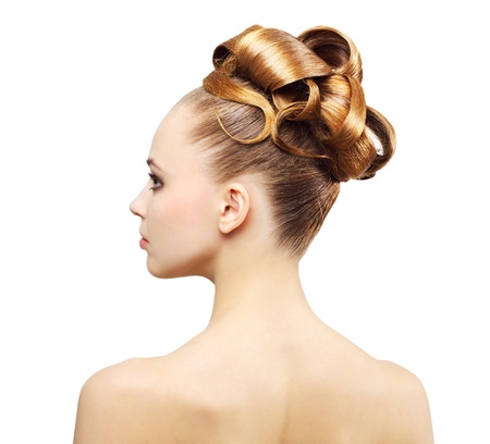 Creative hairstyle isolated on white backgroundの写真素材