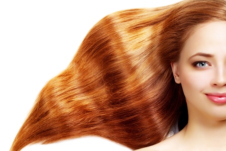 beautiful redhead girl on whiteの写真素材