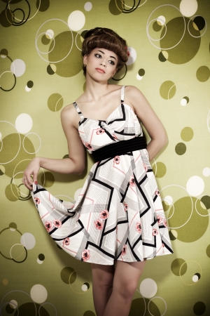 Pin-up girl on dark backgroundの写真素材