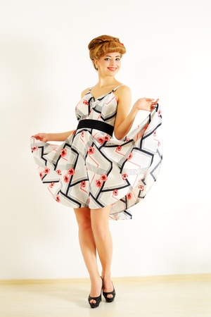 Pin-up girl on light backgroundの写真素材