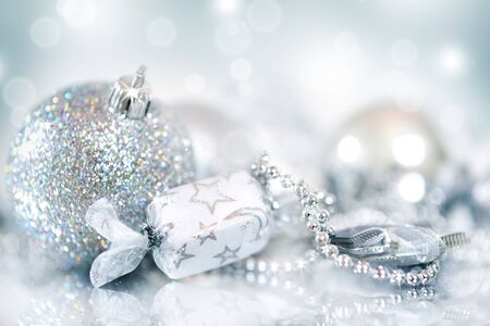 Christmas decoration  Christmas balls on blue backgroundの写真素材