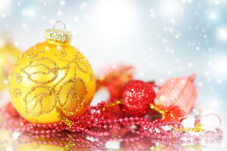 Christmas decoration  Christmas balls on blue backgroundの写真素材