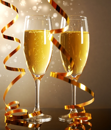 Glasses of champagne on dark backgroundの写真素材