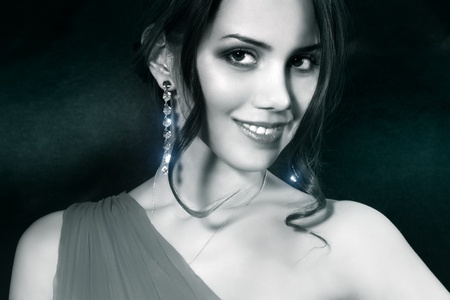 Close-up portrait of beautiful girl  Black and white photoの写真素材